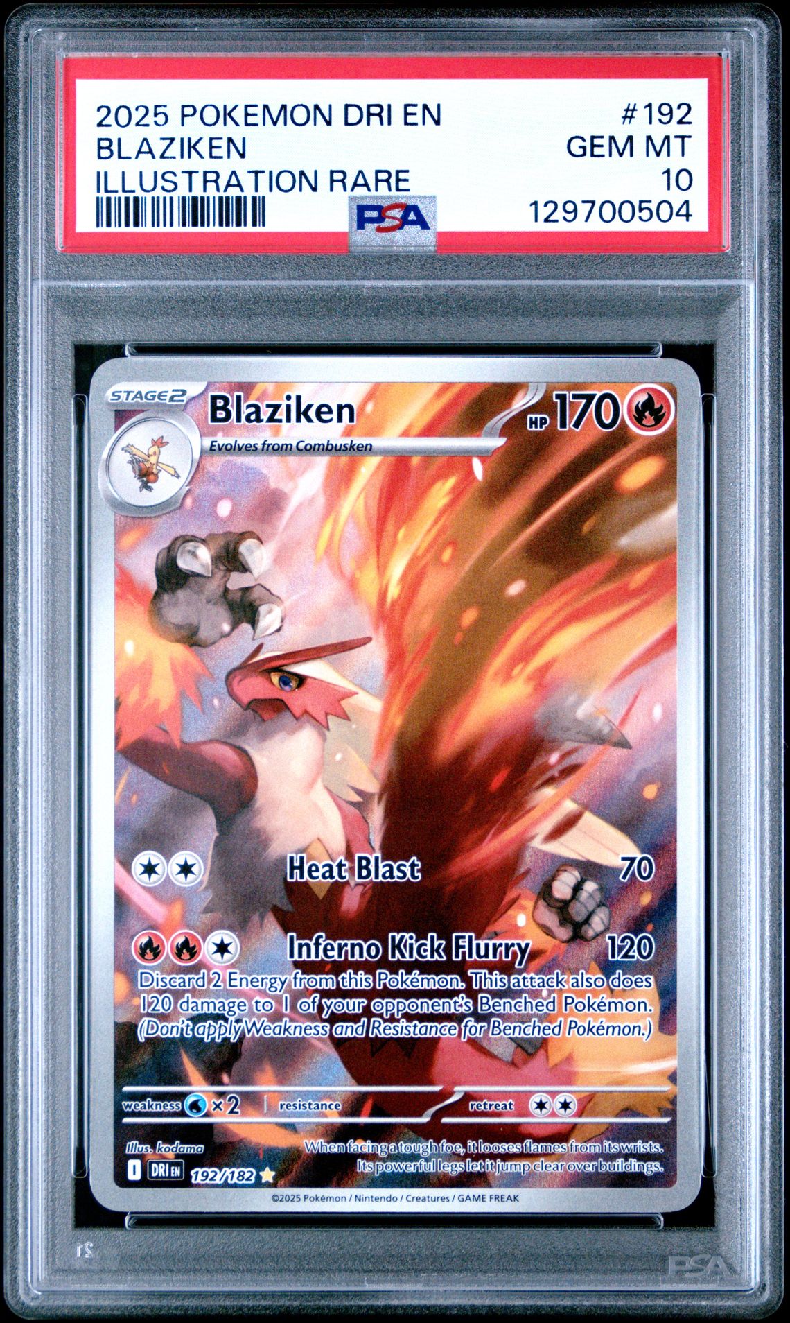 2025 Pokemon Dri En-Destined Rivals Blaziken #192 (Illustration Rare) Gem Mt 10 front