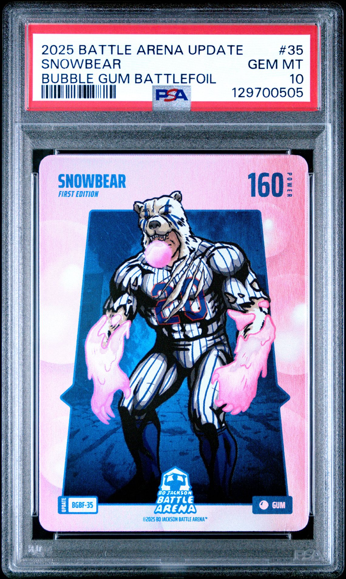2025 Bo Jackson Battle Arena Update Bubblegum Battlefoil Snowbear #35 Gem Mt 10 front