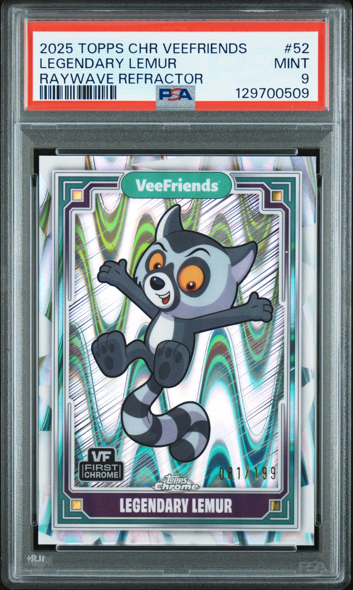 2025 Topps Chrome Veefriends Legendary Lemur #52 (Raywave Refractor) Mint 9 front