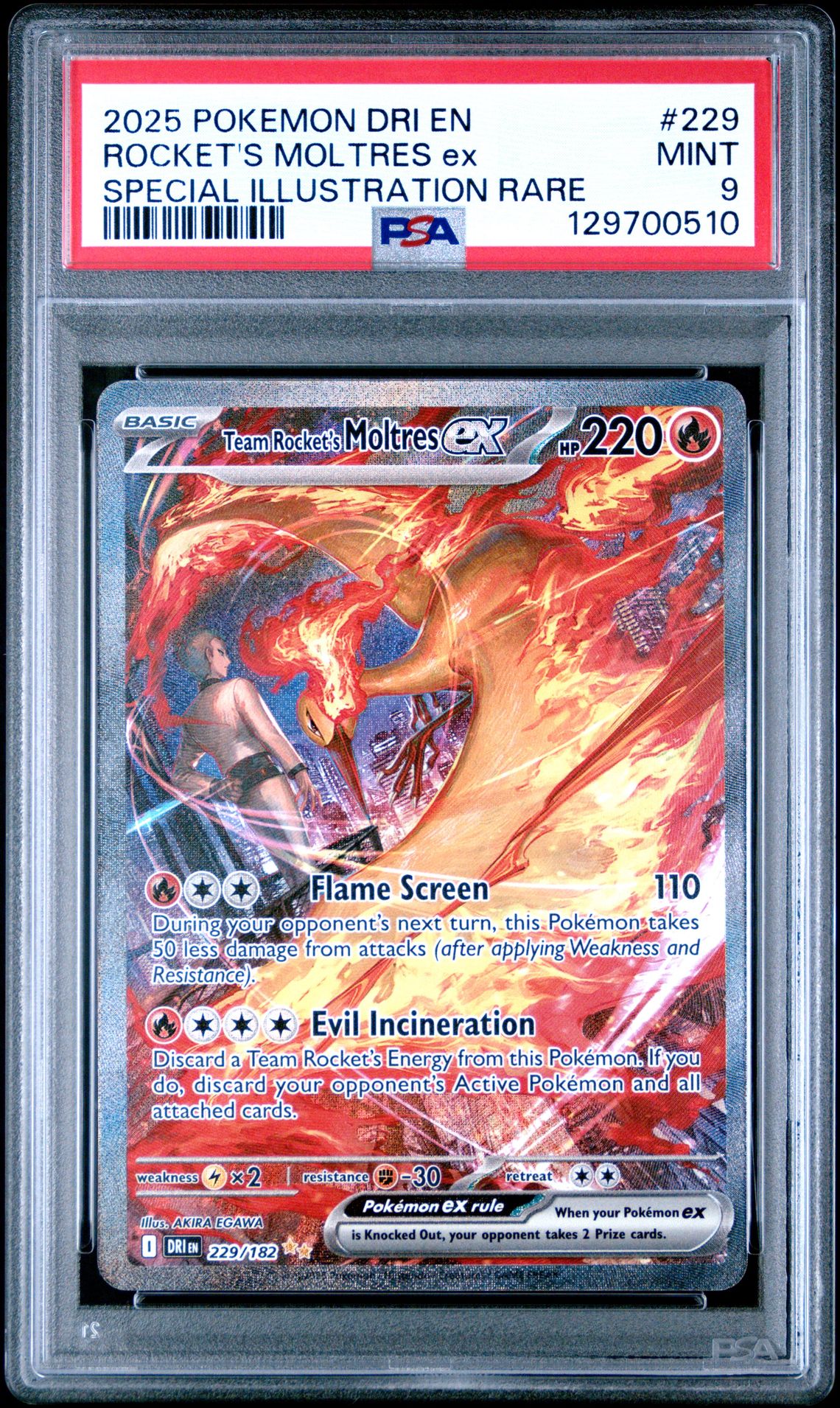 2025 Pokemon Dri En-Destined Rivals Rocket's Moltres Ex #229 (Special Illustration Rare) Mint 9 front