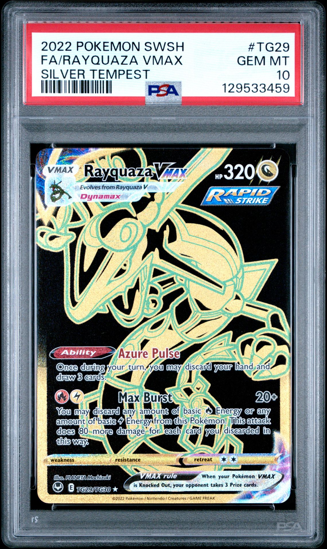 2022 Pokemon Sword & Shield Silver Tempest Fa/Rayquaza Vmax #Tg29 (Silver Tempest) Gem Mt 10 front