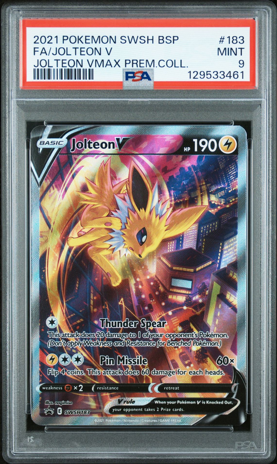 2021 Pokemon Swsh Black Star Promo Fa/Jolteon V #183 (Jolteon Vmax Prem.coll.) Mint 9 front