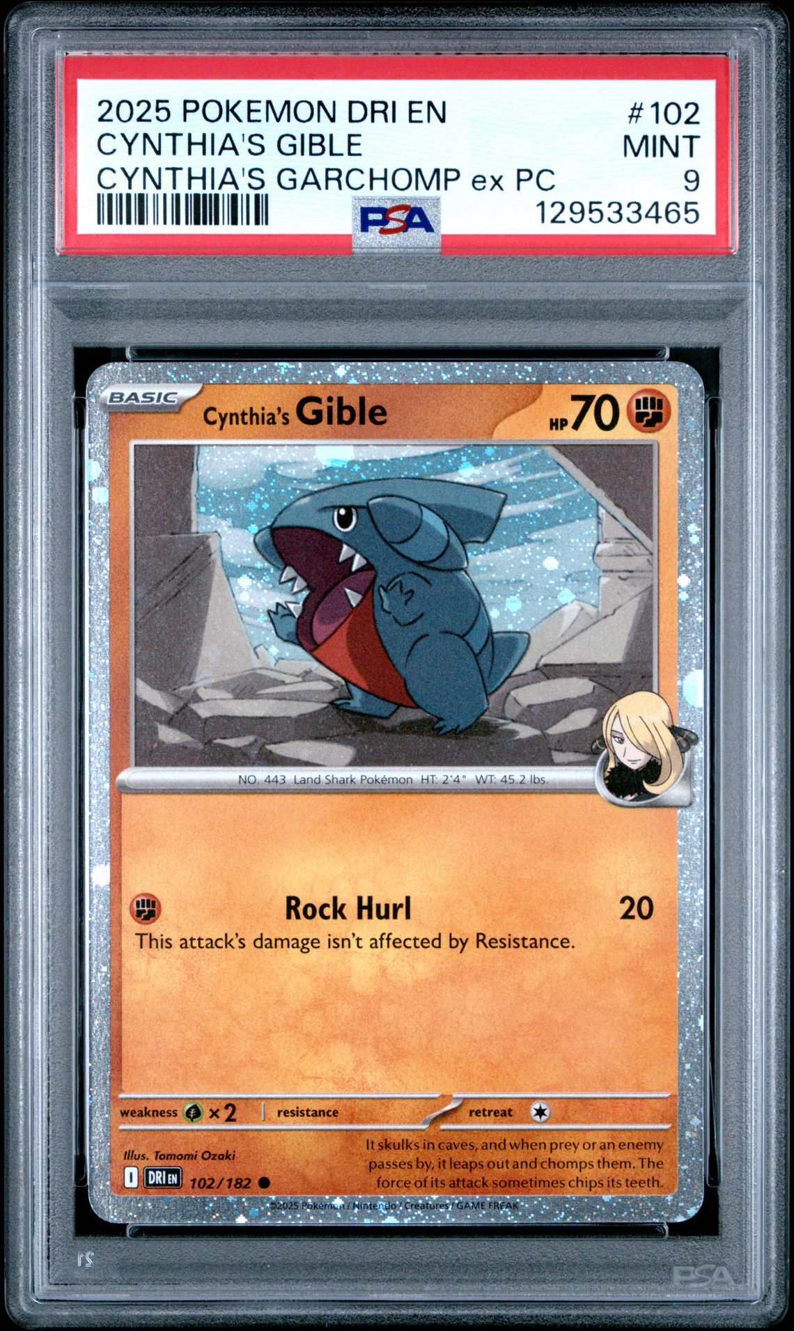 2025 Pokemon Dri En-Destined Rivals Cynthia's Gible #102 (Cynthia's Garchomp Ex Pc) Mint 9 front