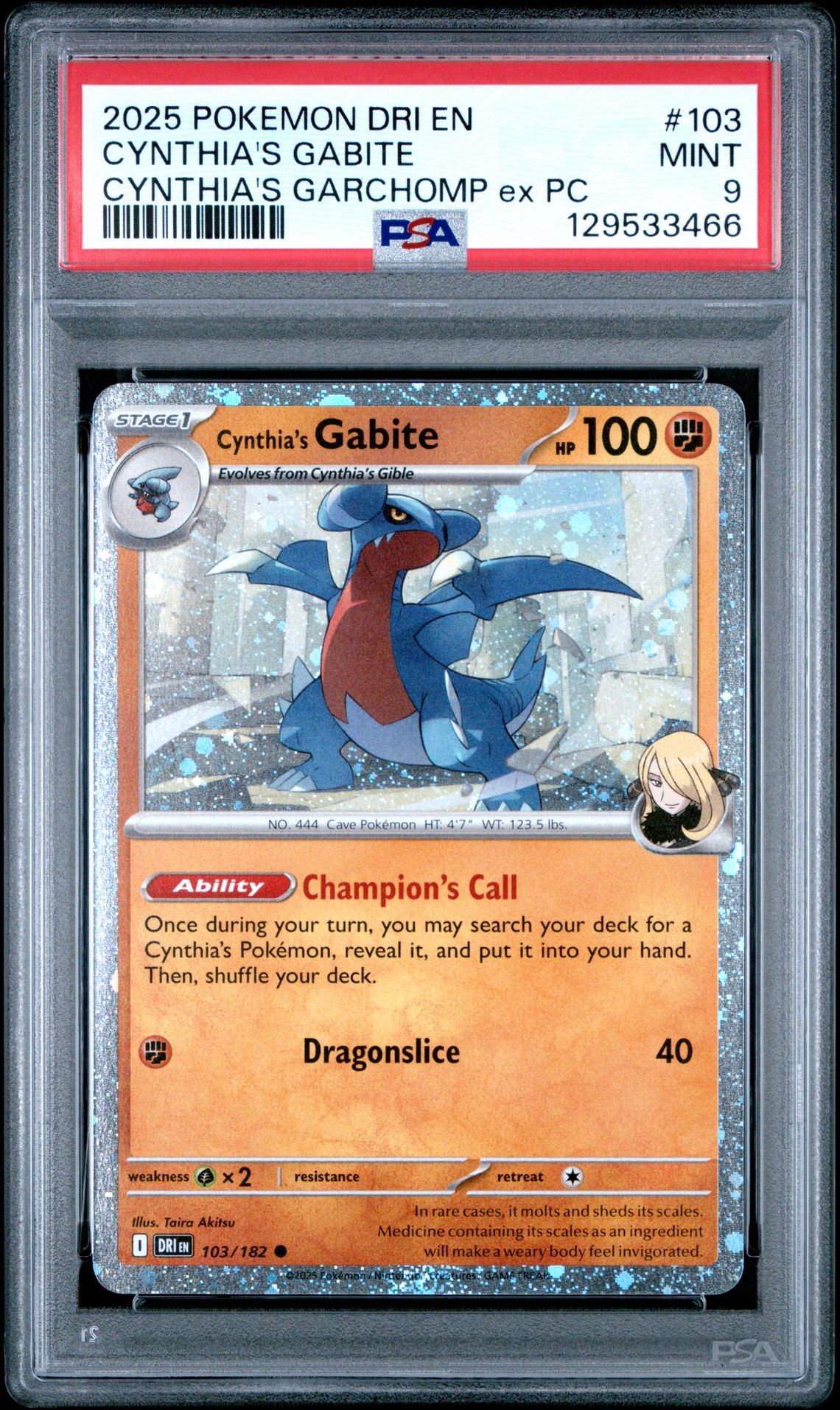 2025 Pokemon Dri En-Destined Rivals Cynthia's Gabite #103 (Cynthia's Garchomp Ex Pc) Mint 9 front