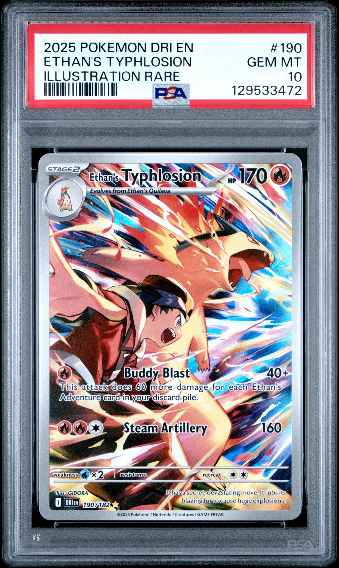 2025 Pokemon Dri En-Destined Rivals Ethan's Typhlosion #190 (Illustration Rare) Gem Mt 10 front