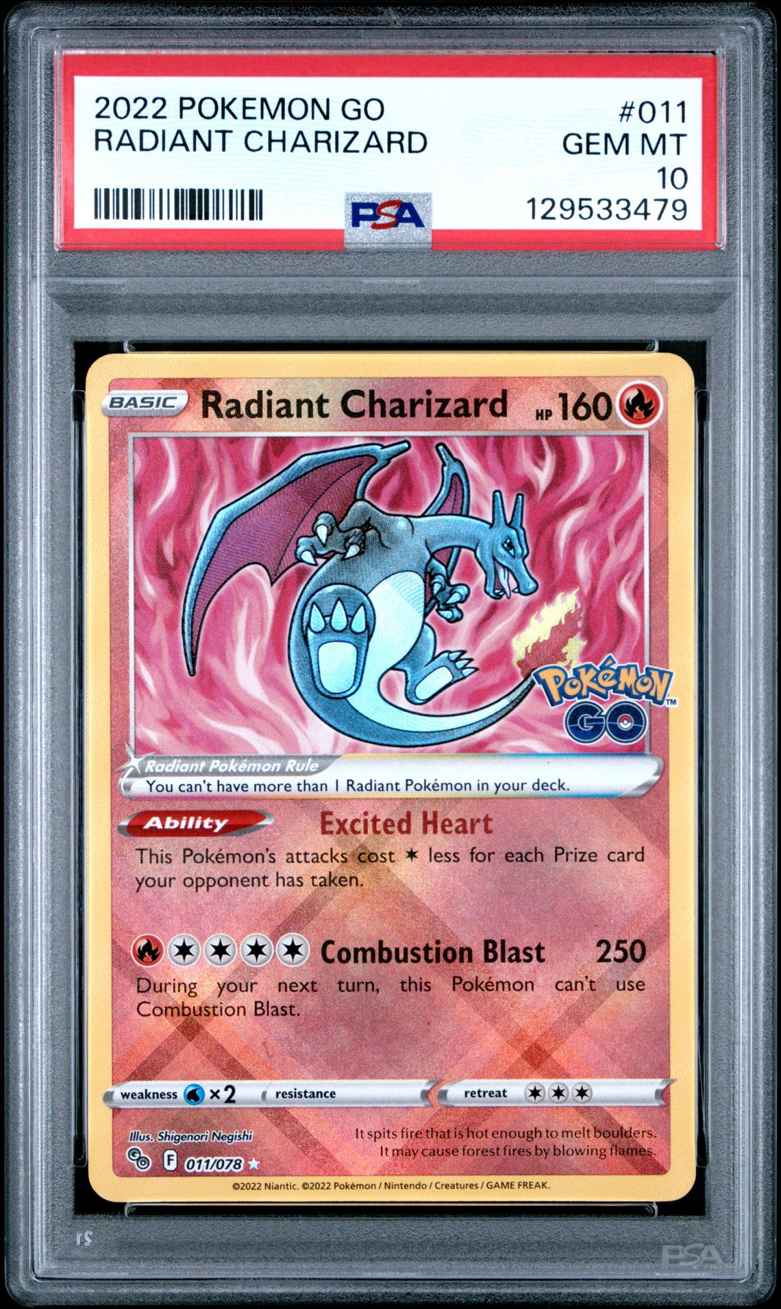 2022 Pokemon Go Radiant Charizard #011 Gem Mt 10 front