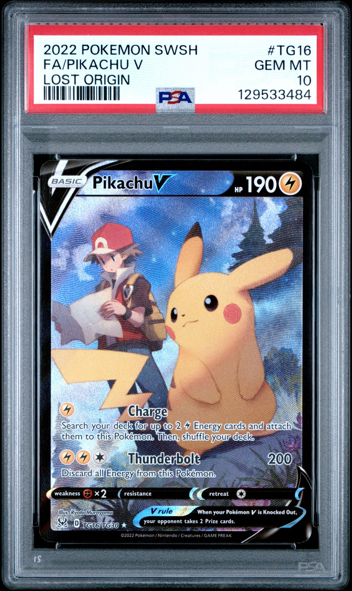2022 Pokemon Sword & Shield Lost Origin Fa/Pikachu V #Tg16 (Lost Origin) Gem Mt 10 front