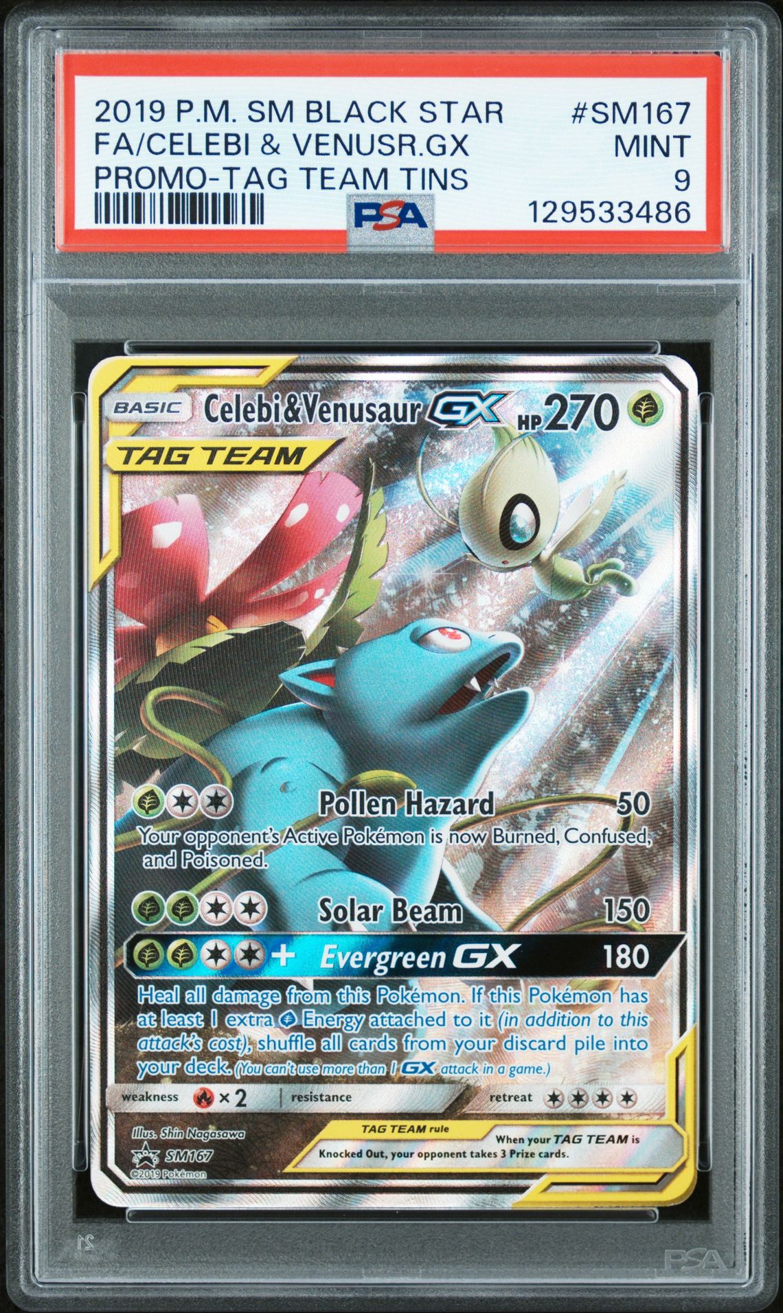 2019 Pokemon Sm Black Star Promo Fa/Celebi & Venusr.gx #Sm167 (Promo-Tag Team Tins) Mint 9 front