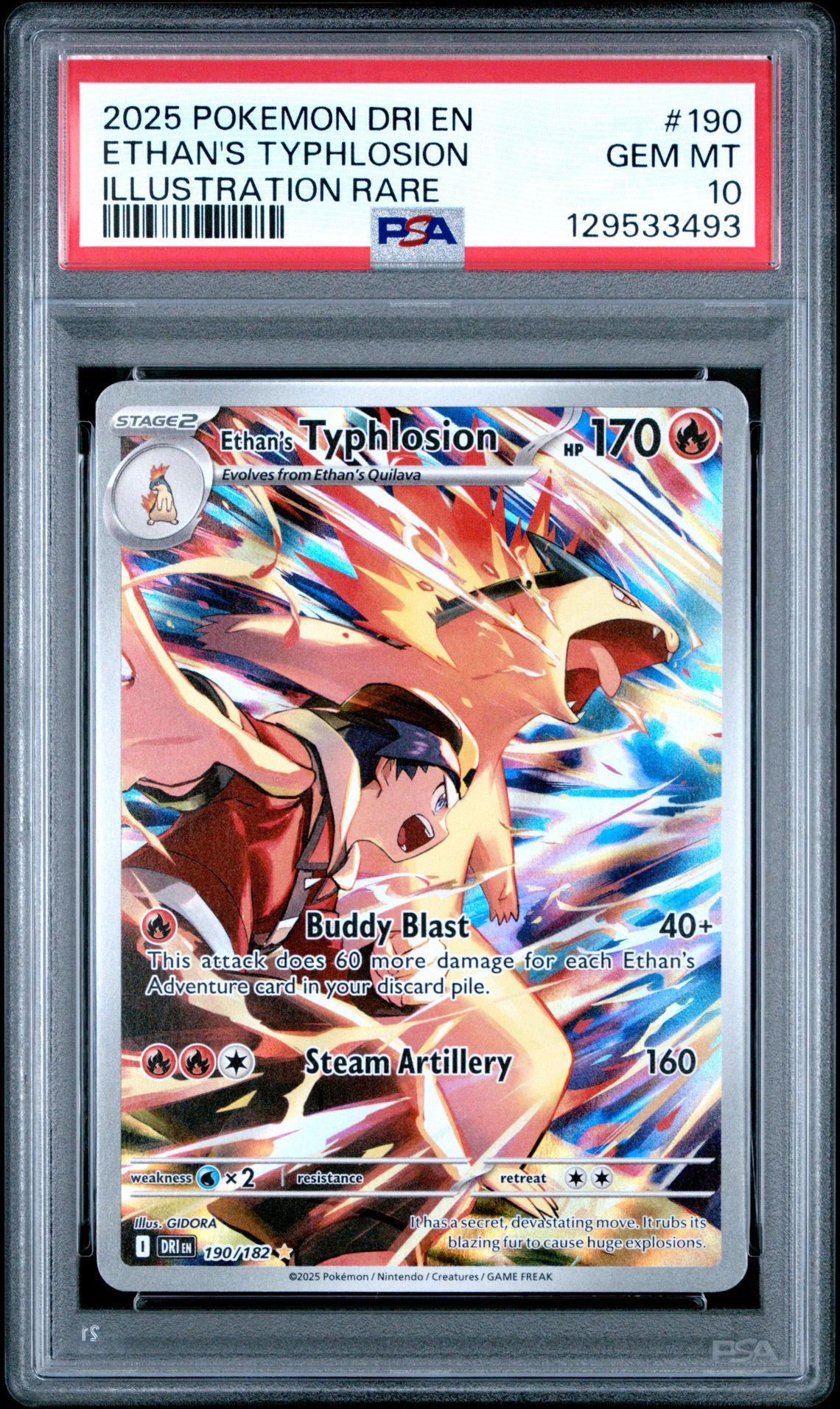 2025 Pokemon Dri En-Destined Rivals Ethan's Typhlosion #190 (Illustration Rare) Gem Mt 10 front