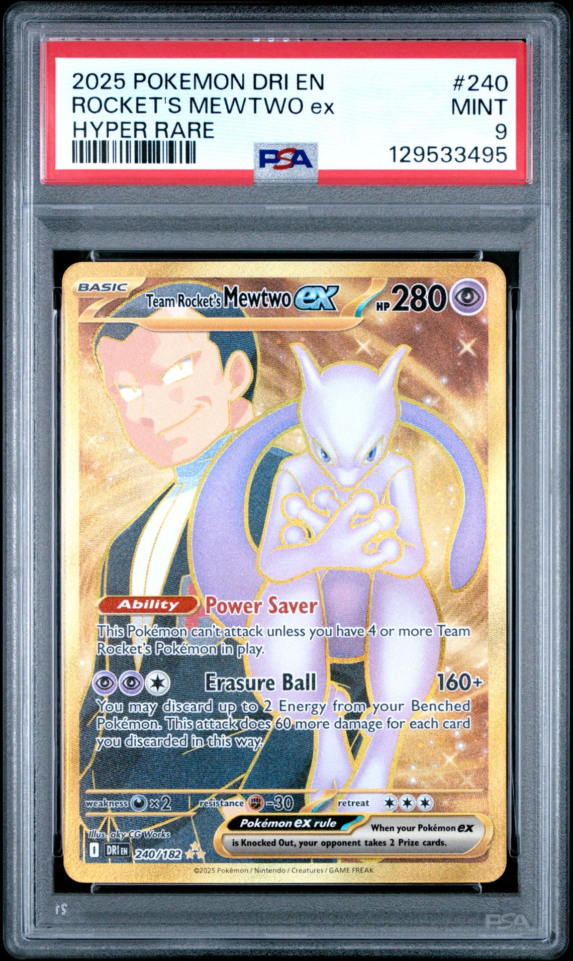 2025 Pokemon Dri En-Destined Rivals Rocket's Mewtwo Ex #240 (Hyper Rare) Mint 9 front