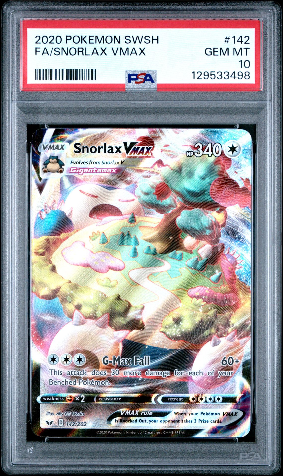 2020 Pokemon Sword & Shield Fa/Snorlax Vmax #142 Gem Mt 10 front