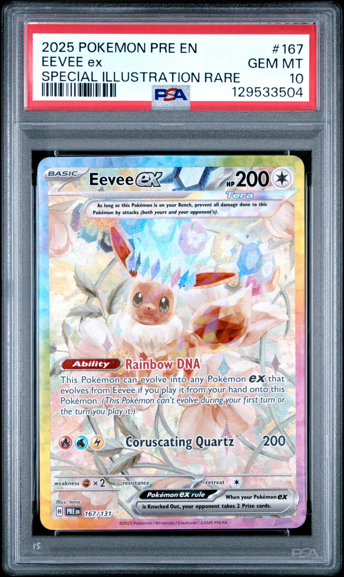 2025 Pokemon Pre En-Prismatic Evolutions Eevee Ex #167 (Special Illustration Rare) Gem Mt 10 front