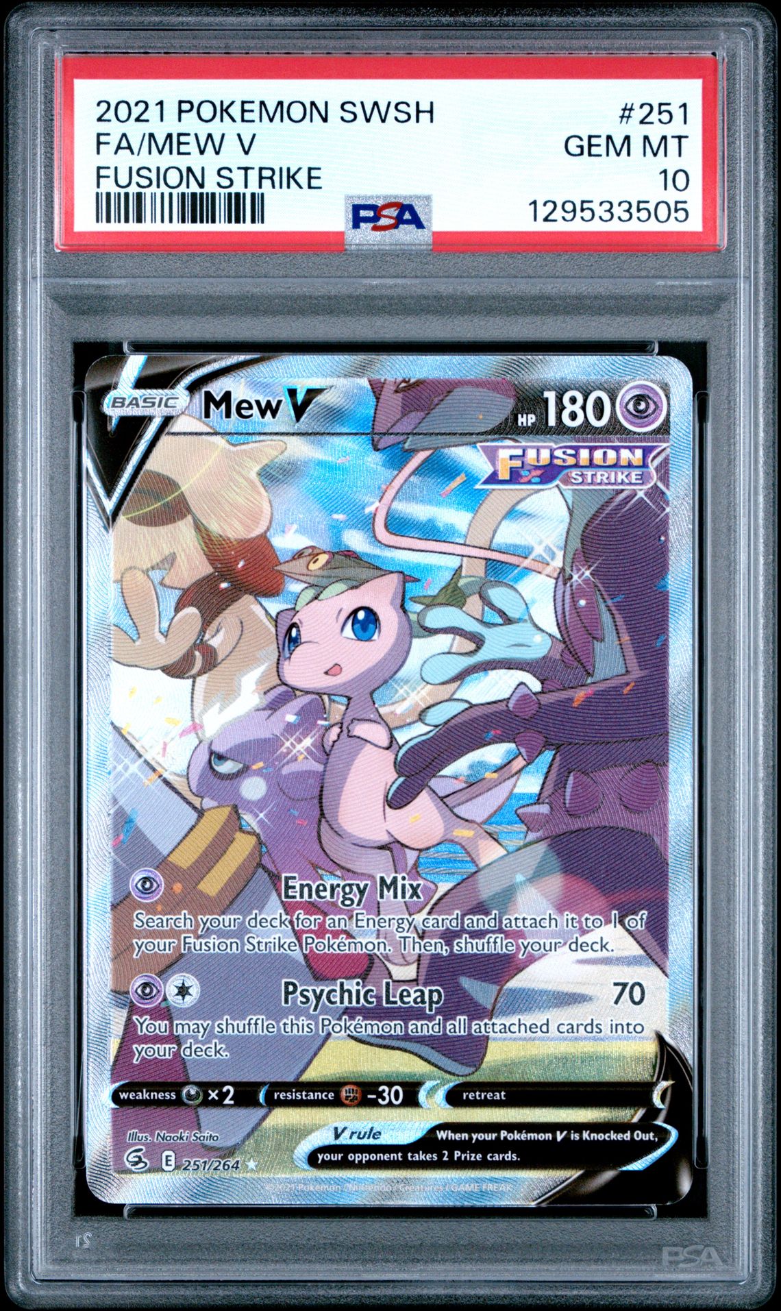 2021 Pokemon Sword & Shield Fusion Strike Fa/Mew V #251 (Fusion Strike) Gem Mt 10 front