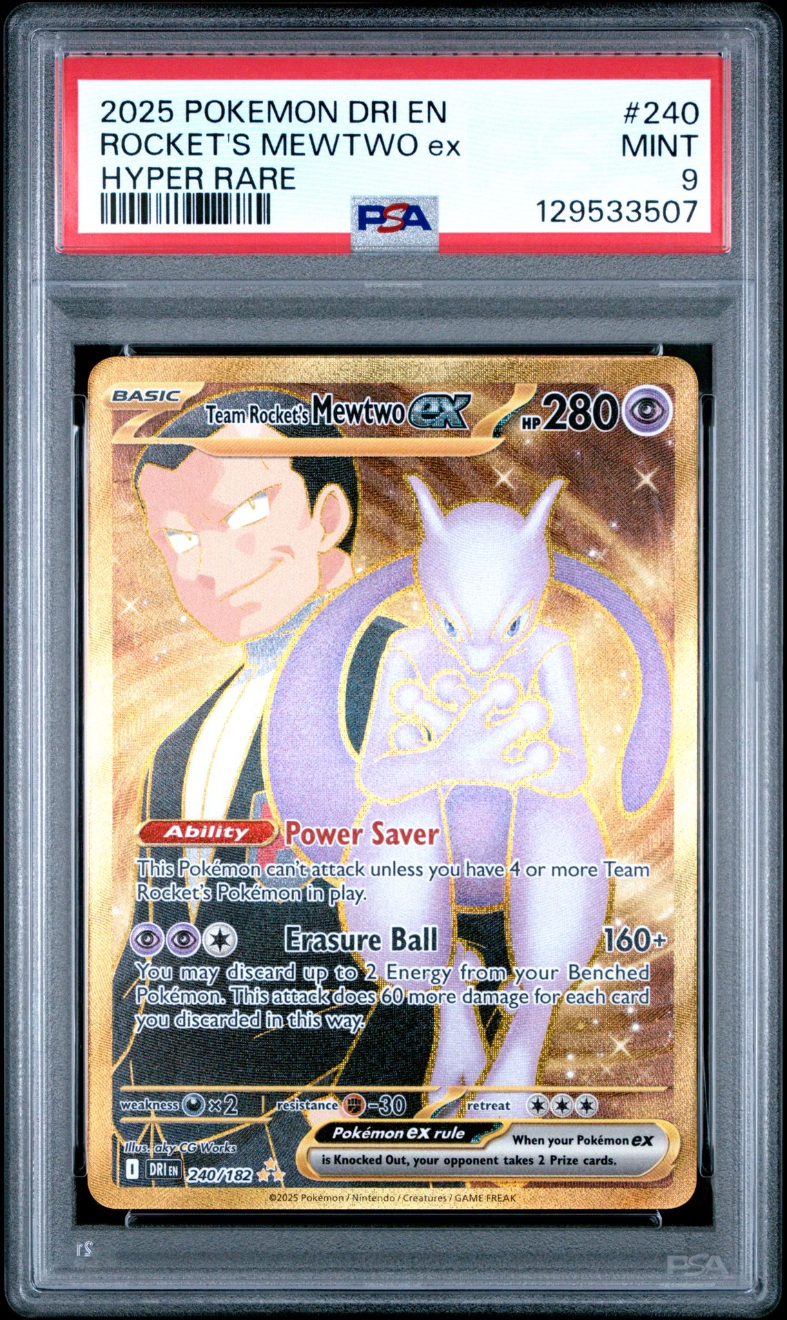 2025 Pokemon Dri En-Destined Rivals Rocket's Mewtwo Ex #240 (Hyper Rare) Mint 9 front