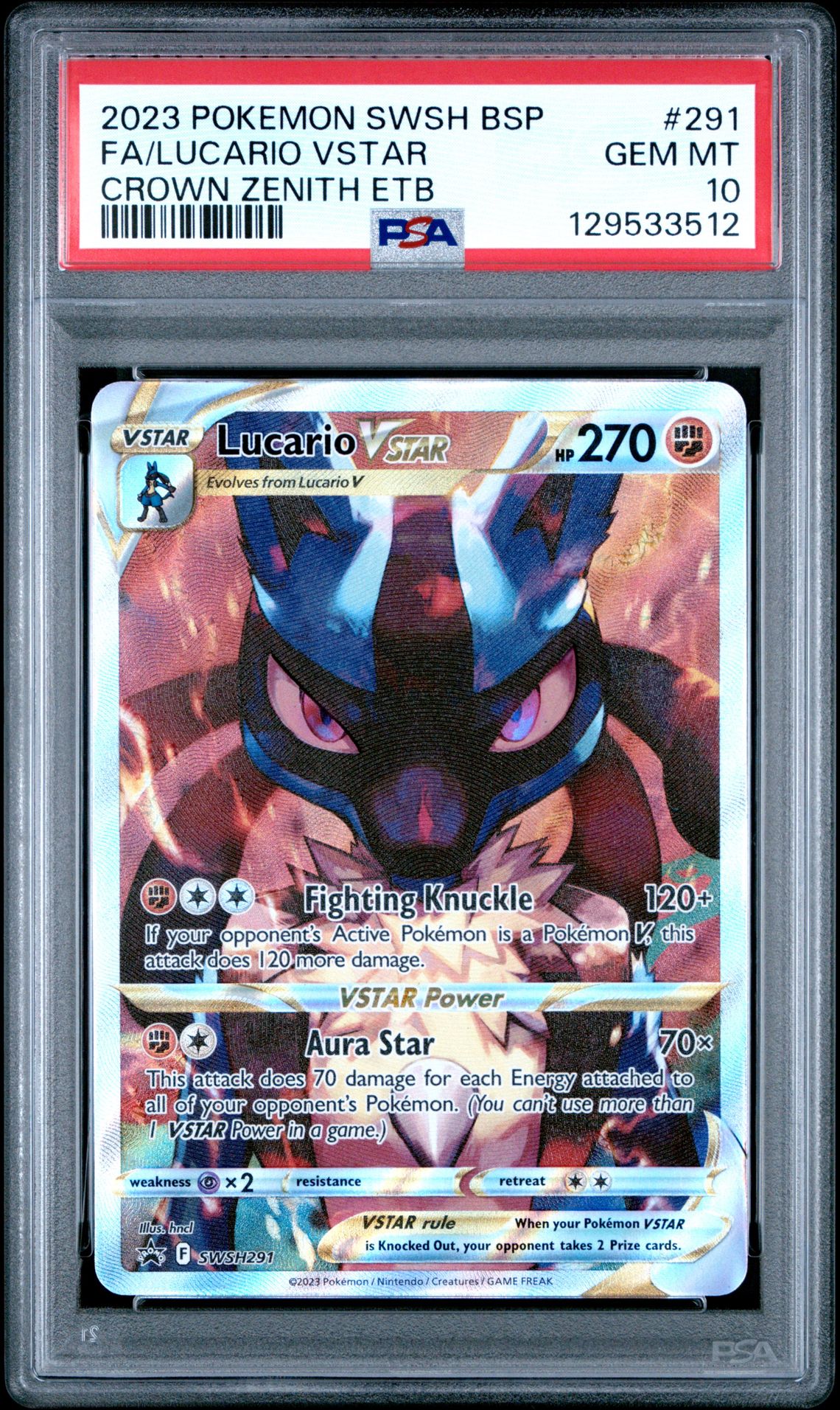 2023 Pokemon Swsh Black Star Promo Fa/Lucario Vstar #291 (Crown Zenith Etb) Gem Mt 10 front