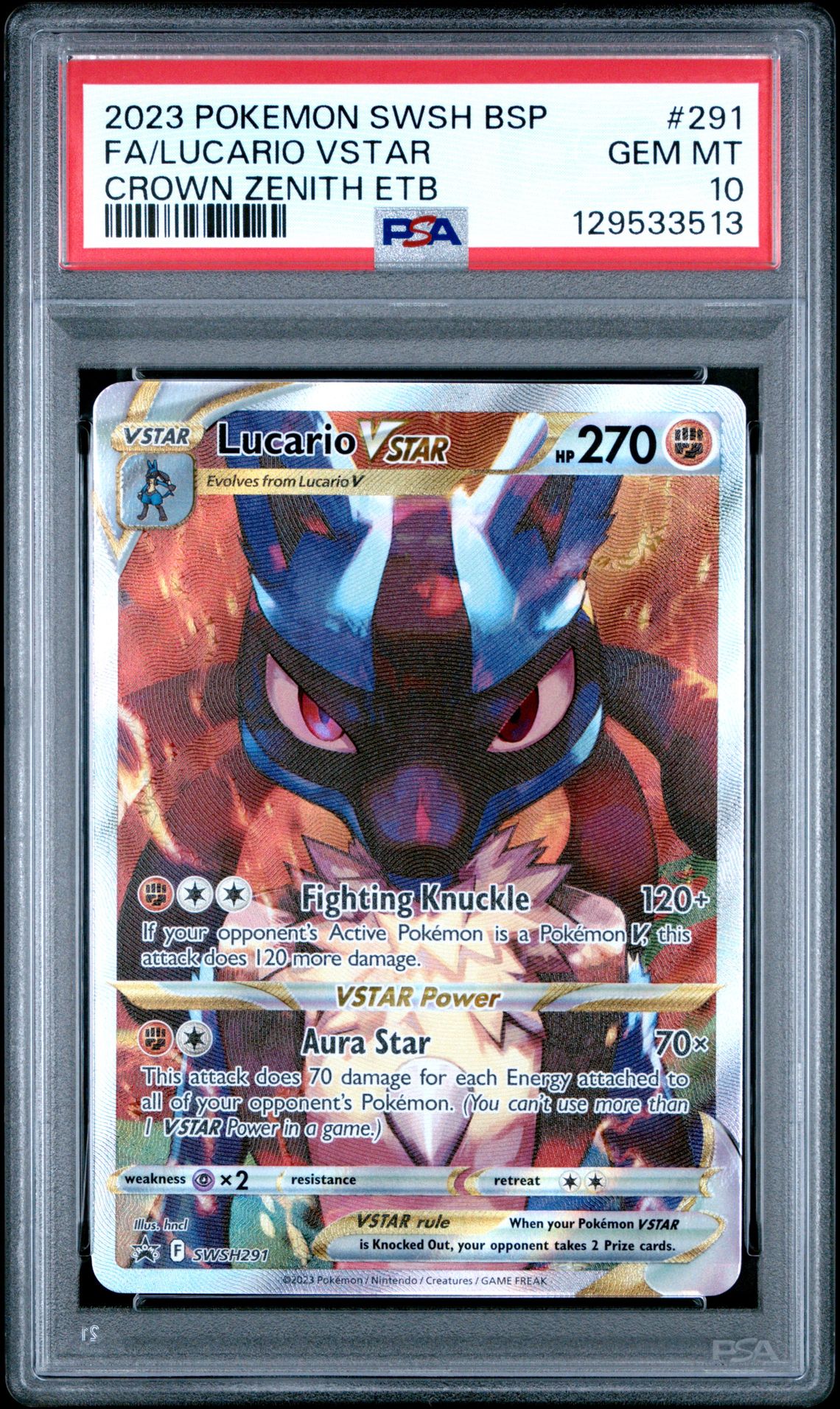 2023 Pokemon Swsh Black Star Promo Fa/Lucario Vstar #291 (Crown Zenith Etb) Gem Mt 10 front