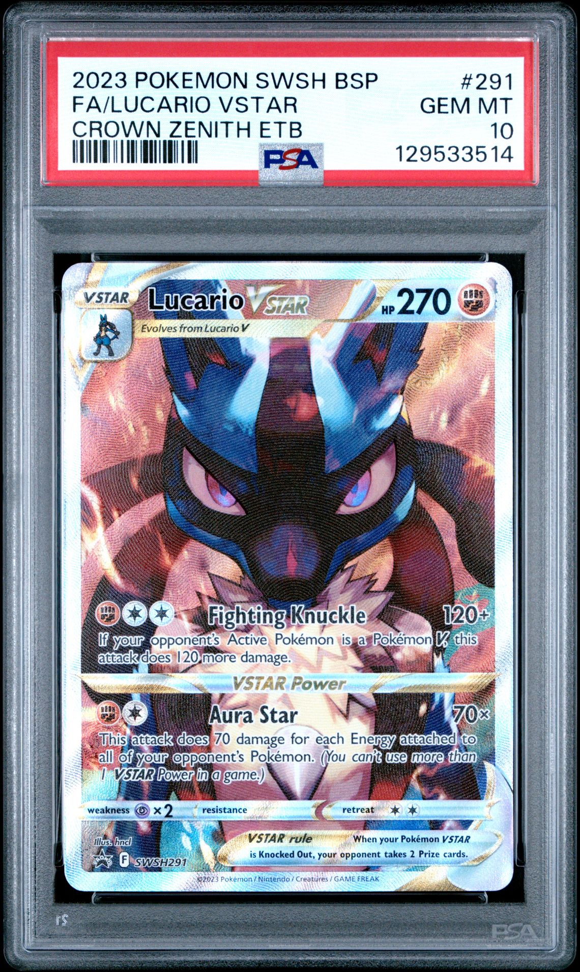 2023 Pokemon Swsh Black Star Promo Fa/Lucario Vstar #291 (Crown Zenith Etb) Gem Mt 10 front