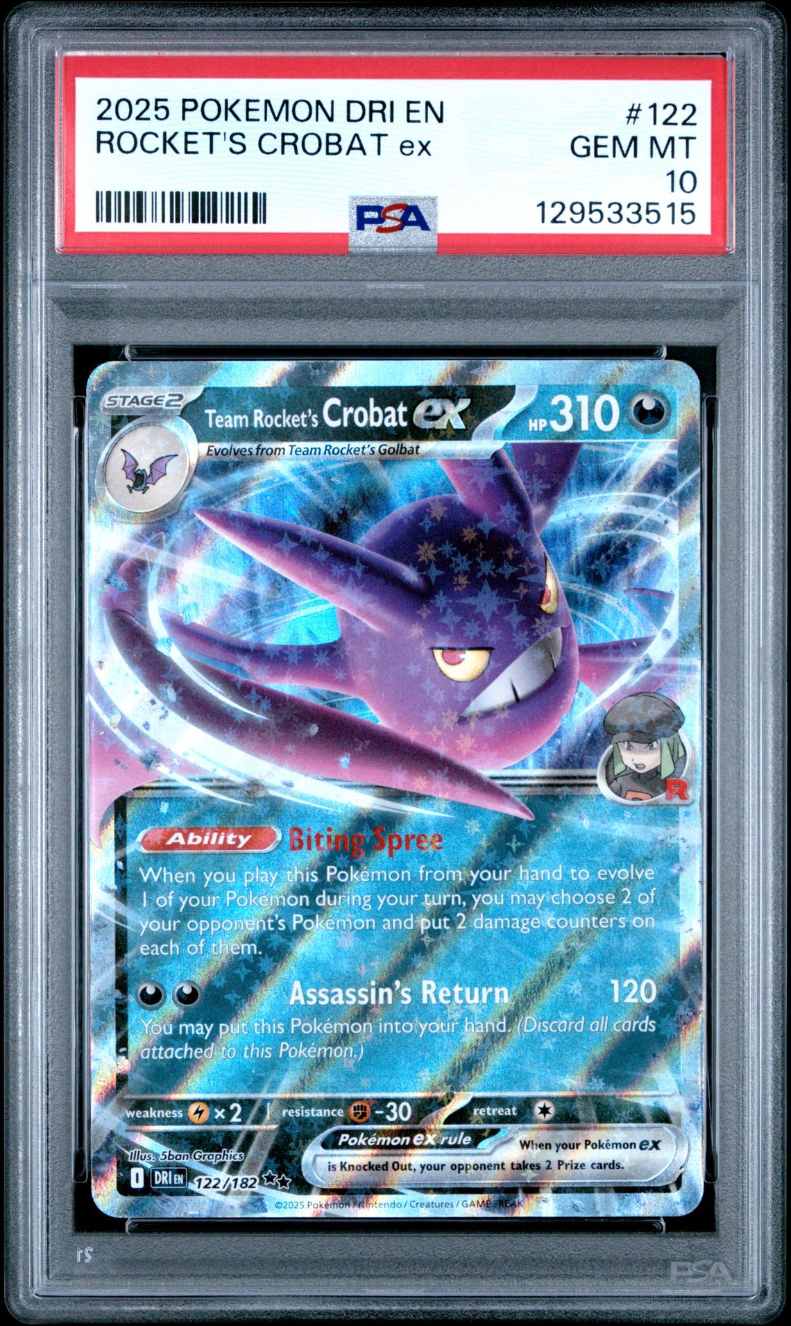 2025 Pokemon Dri En-Destined Rivals Rocket's Crobat Ex #122 Gem Mt 10 front