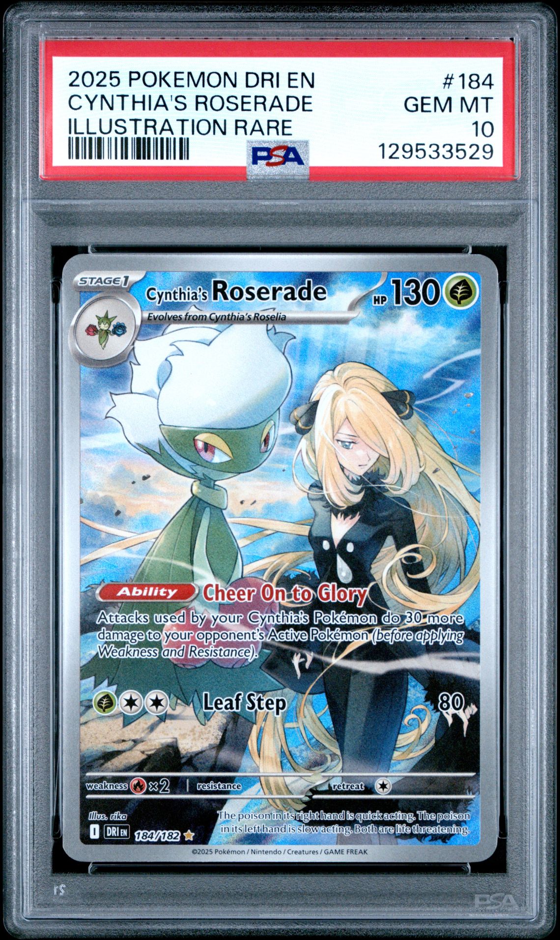 2025 Pokemon Dri En-Destined Rivals Cynthia's Roserade #184 (Illustration Rare) Gem Mt 10 front