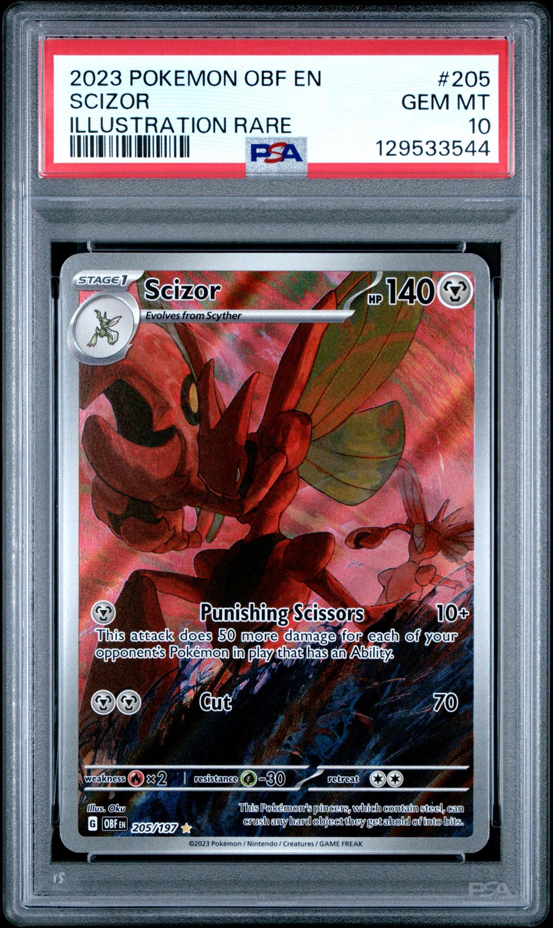 2023 Pokemon Obf En-Obsidian Flames Scizor #205 (Illustration Rare) Gem Mt 10 front