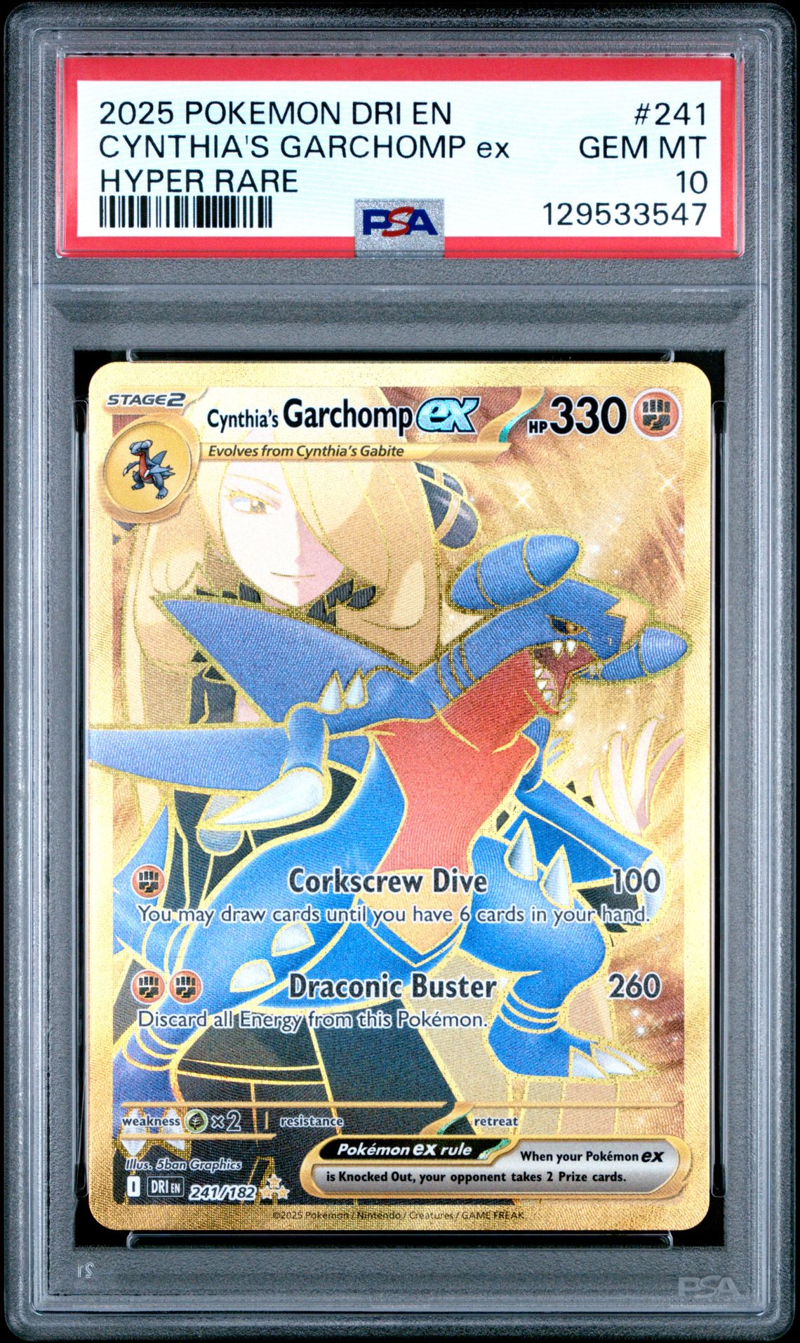2025 Pokemon Dri En-Destined Rivals Cynthia's Garchomp Ex #241 (Hyper Rare) Gem Mt 10 front