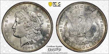 1878 8TF $1 VAM 14.2, Polished Ear MS64
