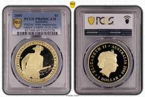 2005 $1  ANZAC 90th Anniversary ARMY CORPS 1915-2005 PR69DCAM