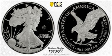 2025-W $1 Silver Eagle w/ Laser Privy First Strike PR69DCAM