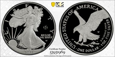 2025-W $1 Silver Eagle w/ Laser Privy First Strike PR69DCAM