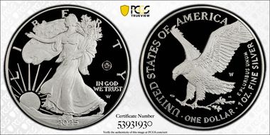 2025-W $1 Silver Eagle w/ Laser Privy First Strike PR69DCAM