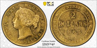 1865 $2 AU58