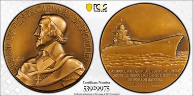 No Date AE Medal Battleship Richelieu MS63