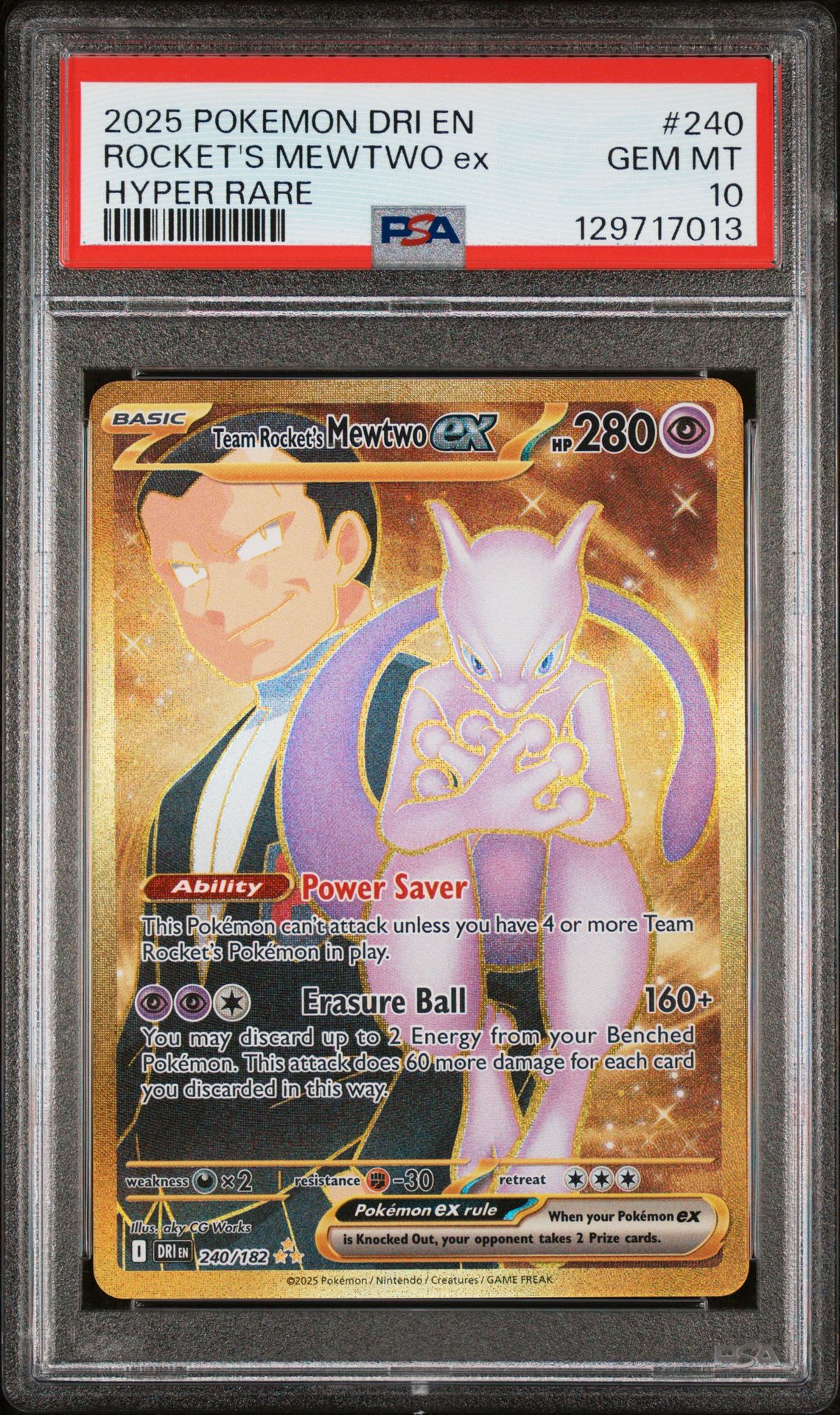 2025 Pokemon Dri En-Destined Rivals Rocket's Mewtwo Ex #240 (Hyper Rare) Gem Mt 10 front
