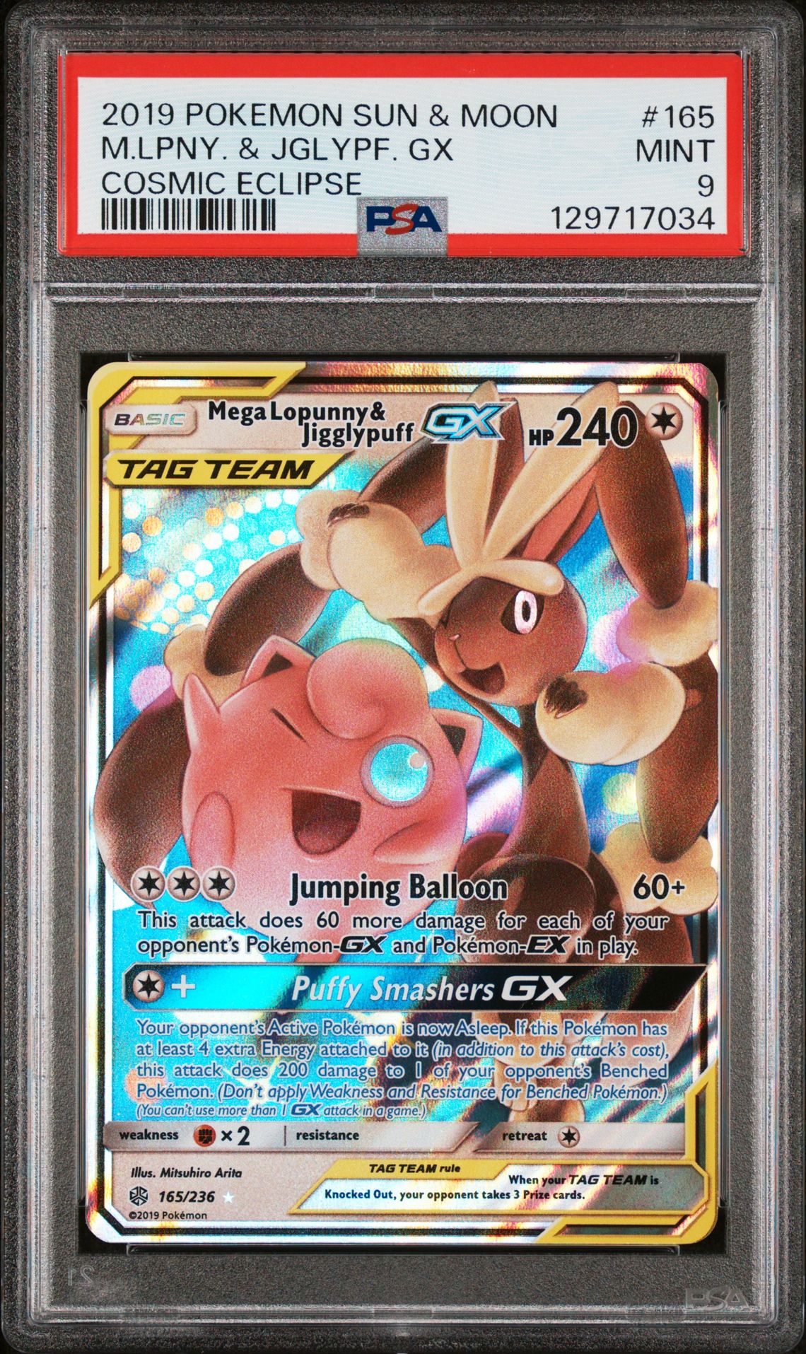 2019 Pokemon Sun & Moon Cosmic Eclipse M.lpny. & Jglypf. Gx #165 (Cosmic Eclipse) Mint 9 front