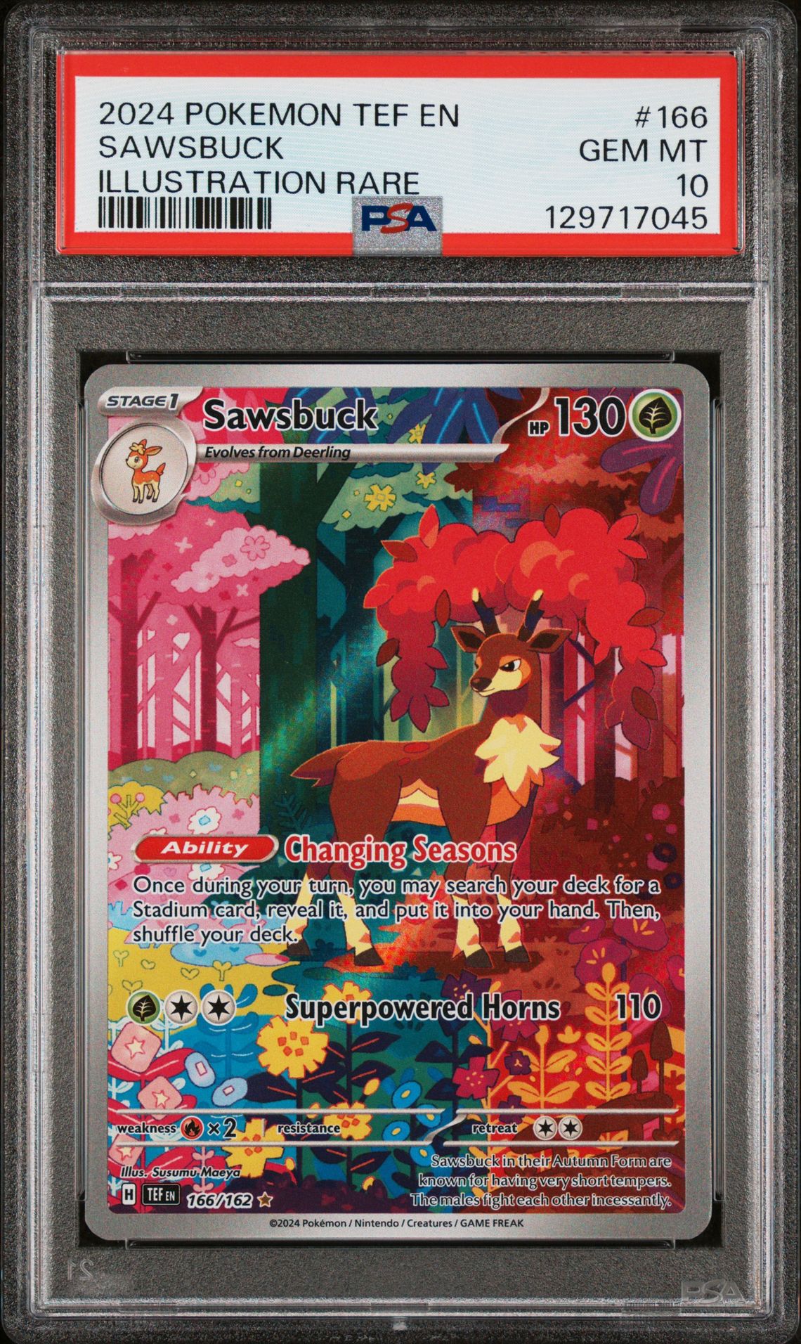 2024 Pokemon Tef En-Temporal Forces Sawsbuck #166 (Illustration Rare) Gem Mt 10 front