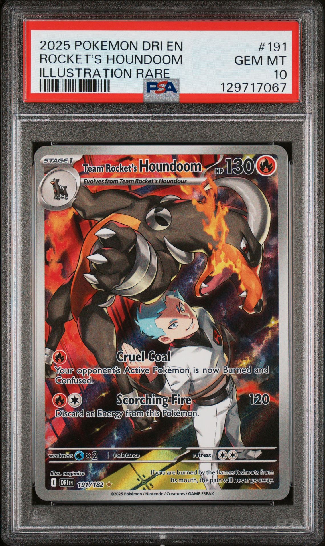 2025 Pokemon Dri En-Destined Rivals Rocket's Houndoom #191 (Illustration Rare) Gem Mt 10 front