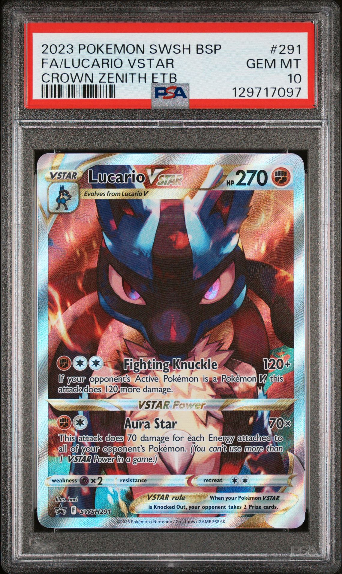 2023 Pokemon Swsh Black Star Promo Fa/Lucario Vstar #291 (Crown Zenith Etb) Gem Mt 10 front