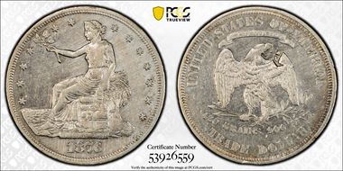 1876 T$1 Type-I/II Chopmarked N1