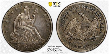 1853 50C Arrows & Rays XF45