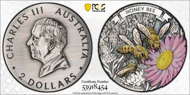 2025-P $2 Honey Bee 2oz Ag Antiqued, Colorized SP69