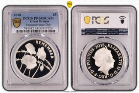 2018 £5 Remembrance Day PR68DCAM