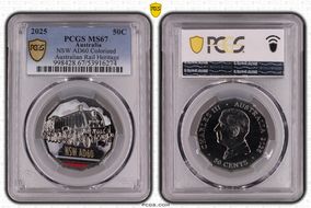 2025 50C NSW AD60 Colorized Australian Rail Heritage MS67