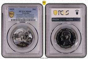 2025 50C Tasmania Q5 Colorized Australian Rail Heritage MS68