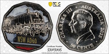 2025 50C NSW AD60 Colorized Australian Rail Heritage MS67