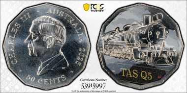 2025 50C Tasmania Q5 Colorized Australian Rail Heritage MS68