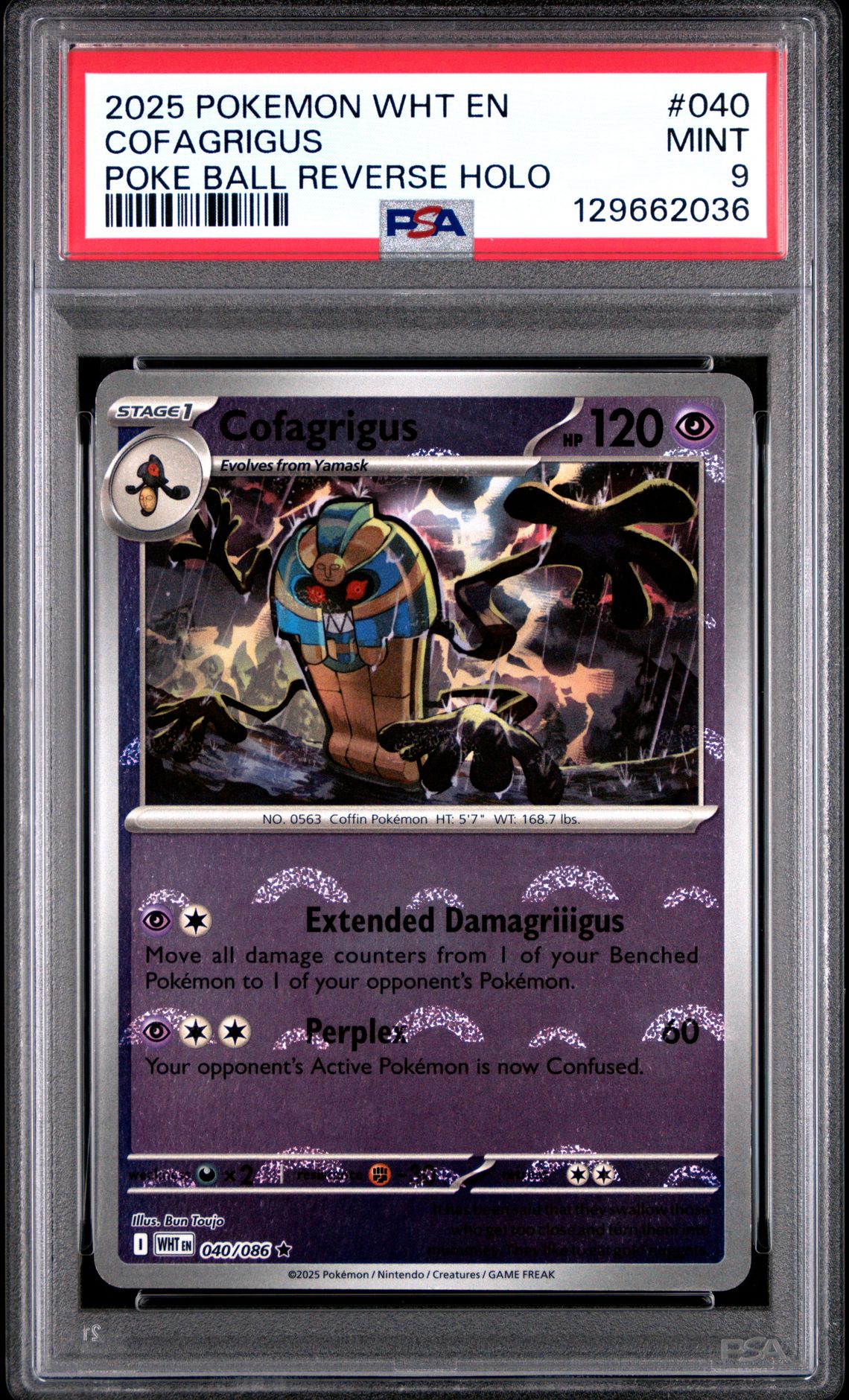 2025 Pokemon POKEMON WHT EN-WHITE FLARE POKE BALL REVERSE HOLO #040 Cofagrigus front