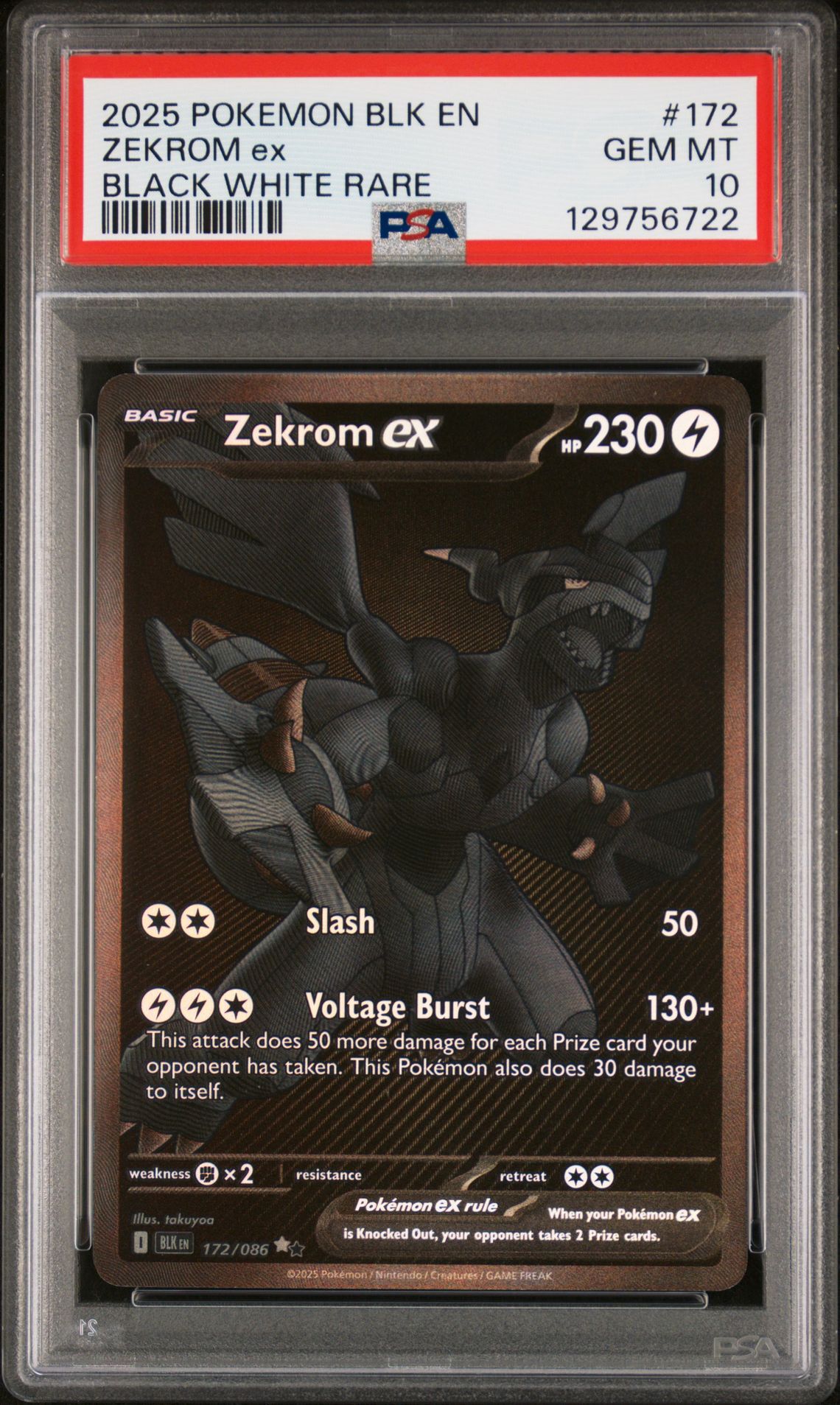 2025 Pokemon Blk En-Black Bolt Zekrom Ex #172 (Black White Rare) Gem Mt 10 front