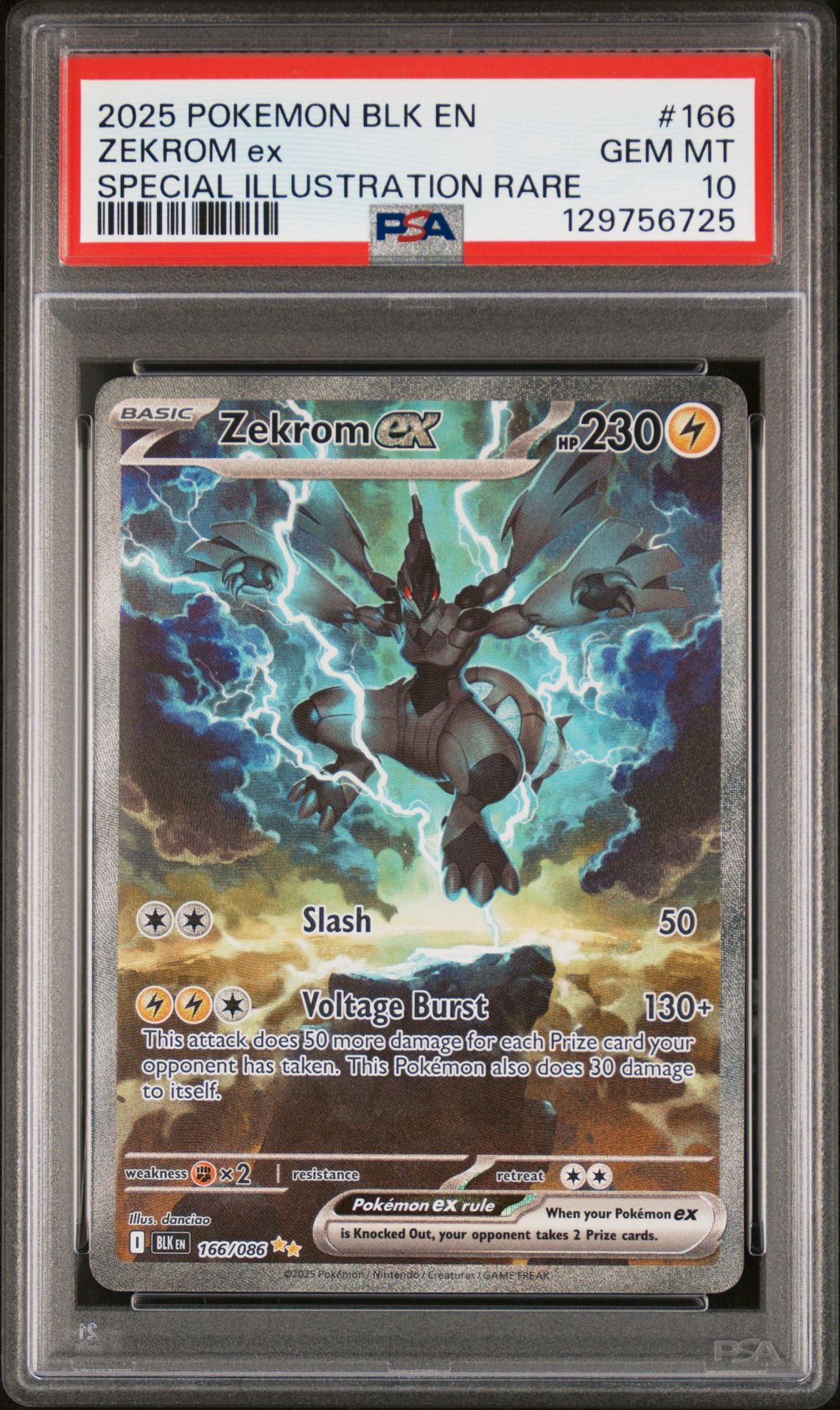 2025 Pokemon Blk En-Black Bolt Zekrom Ex #166 (Special Illustration Rare) Gem Mt 10 front
