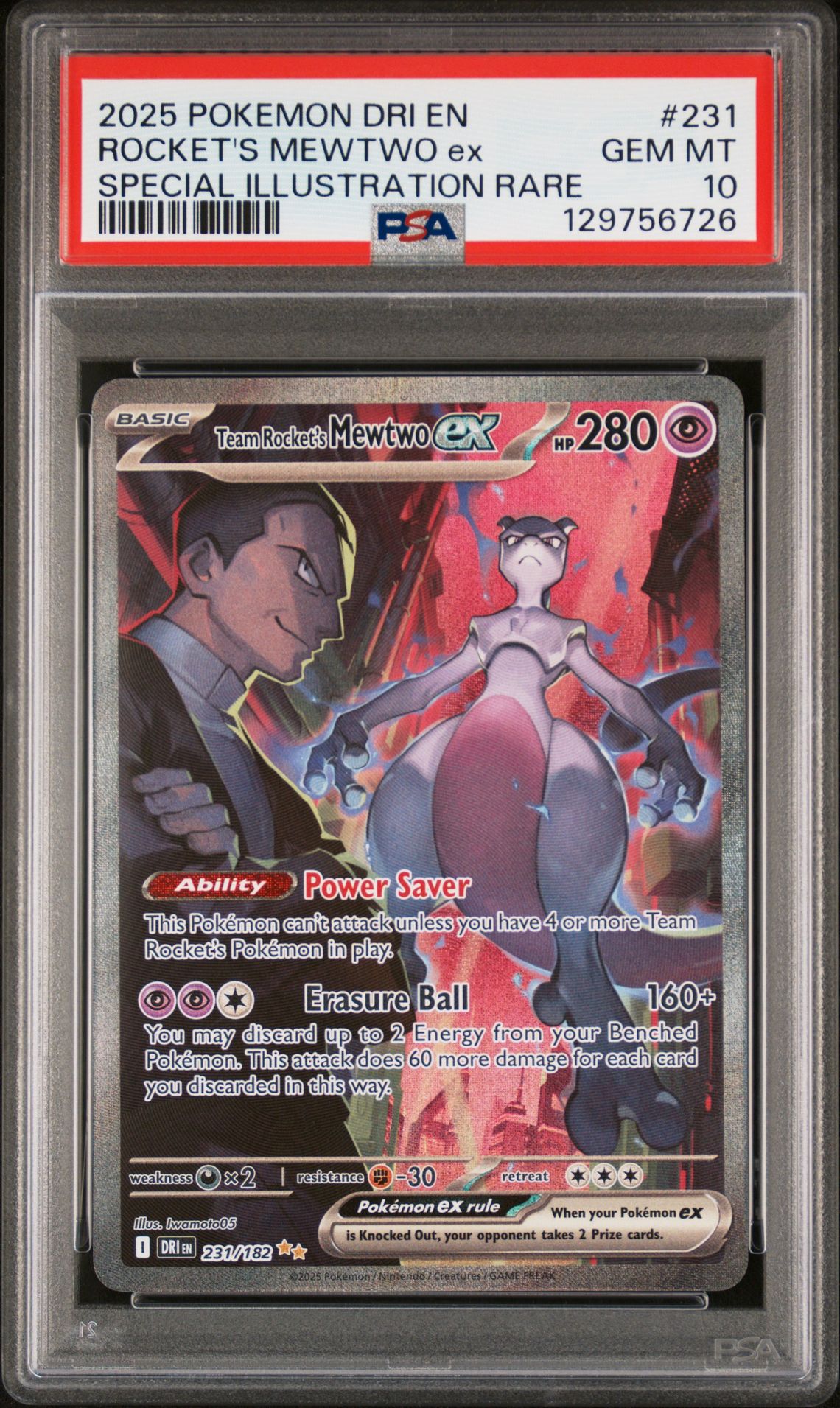 2025 Pokemon Dri En-Destined Rivals Rocket's Mewtwo Ex #231 (Special Illustration Rare) Gem Mt 10 front