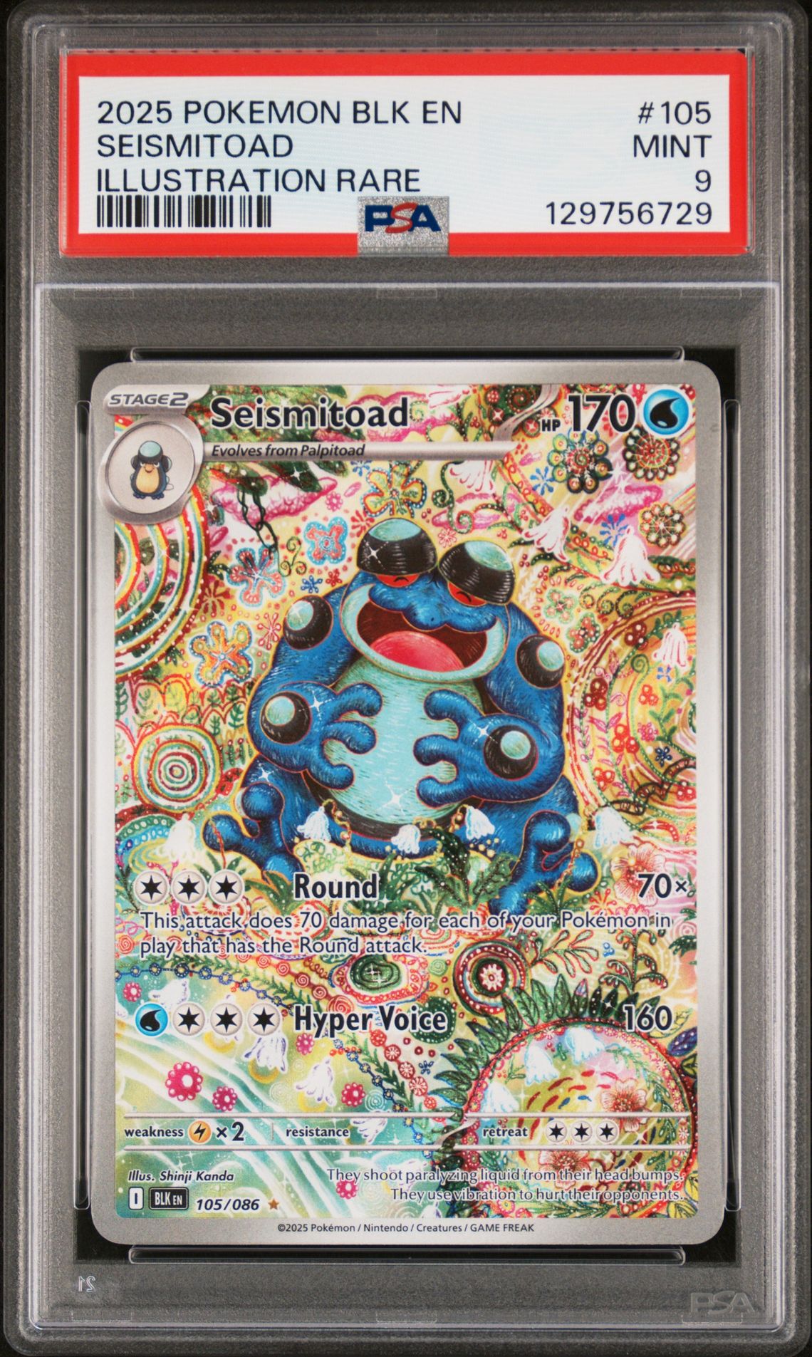 2025 Pokemon Blk En-Black Bolt Seismitoad #105 (Illustration Rare) Mint 9 front